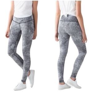 Lululemon Wunder Under Pant Hi-Rise Luon Spray Jacquard White Black Sz 4 Long